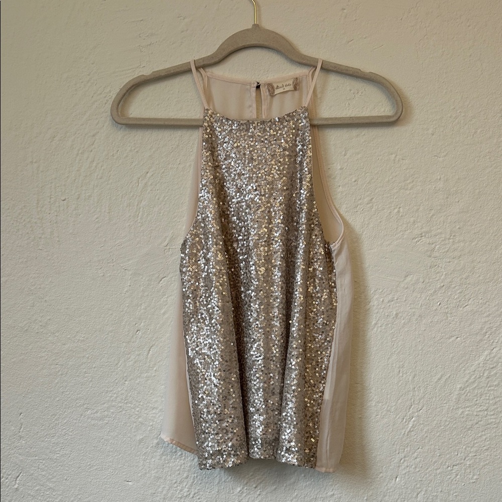 Altar'd State Silver Sequin Halter Tank with Cream Sides